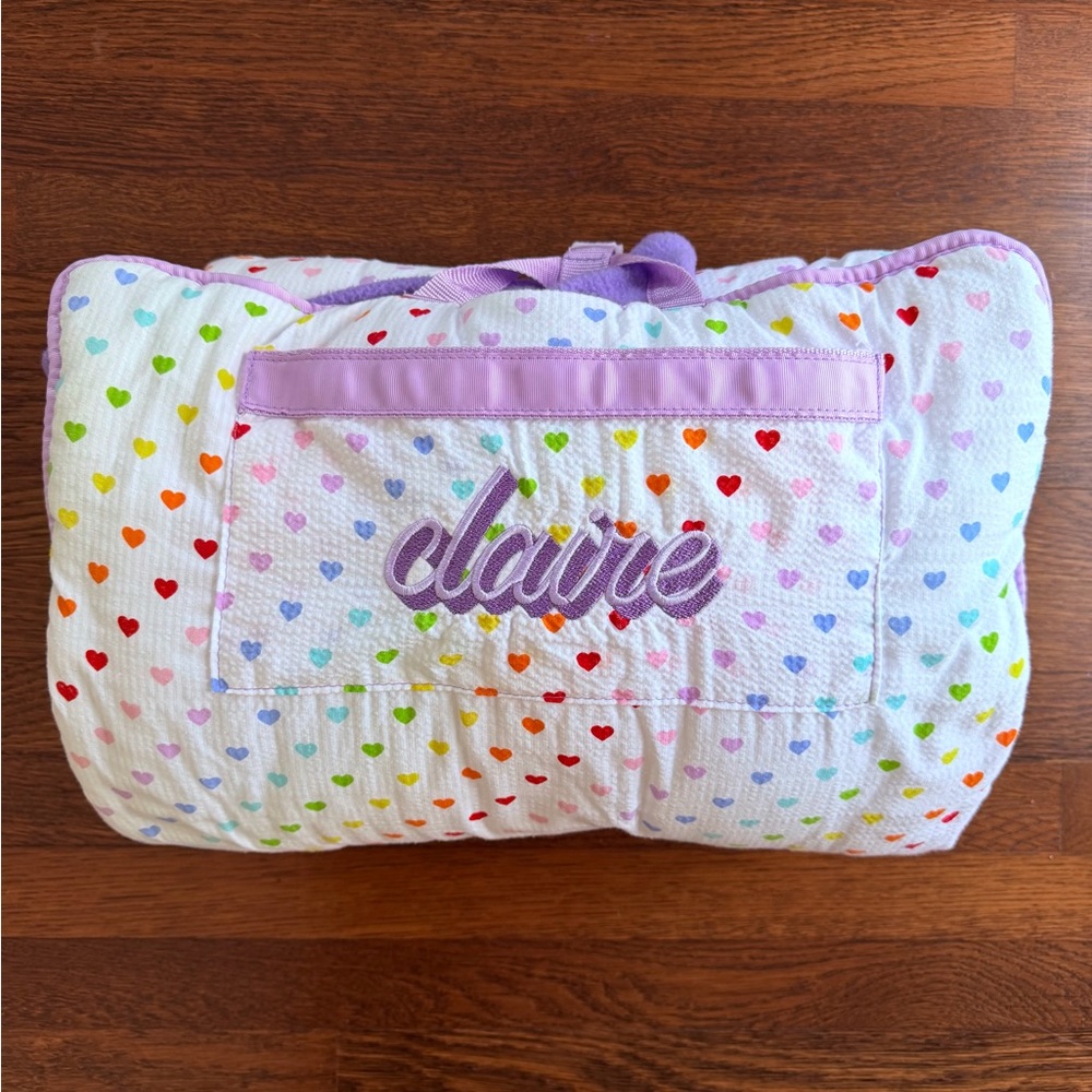 Rainbow Heart Embroidered “Claire” Nap Mat with Purple Accents